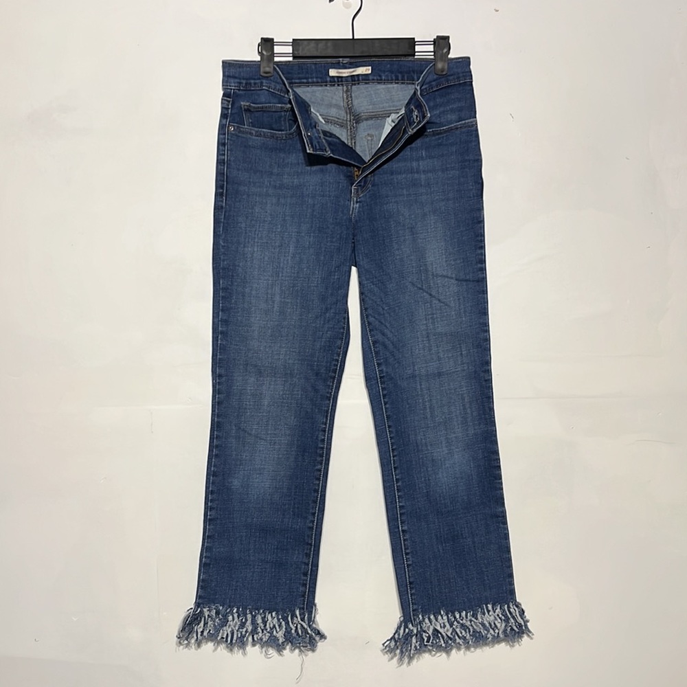 Levi's Slimming Straight Frayed Hem Medium Wash Denim Jeans Size 29 - Picture 5 of 11